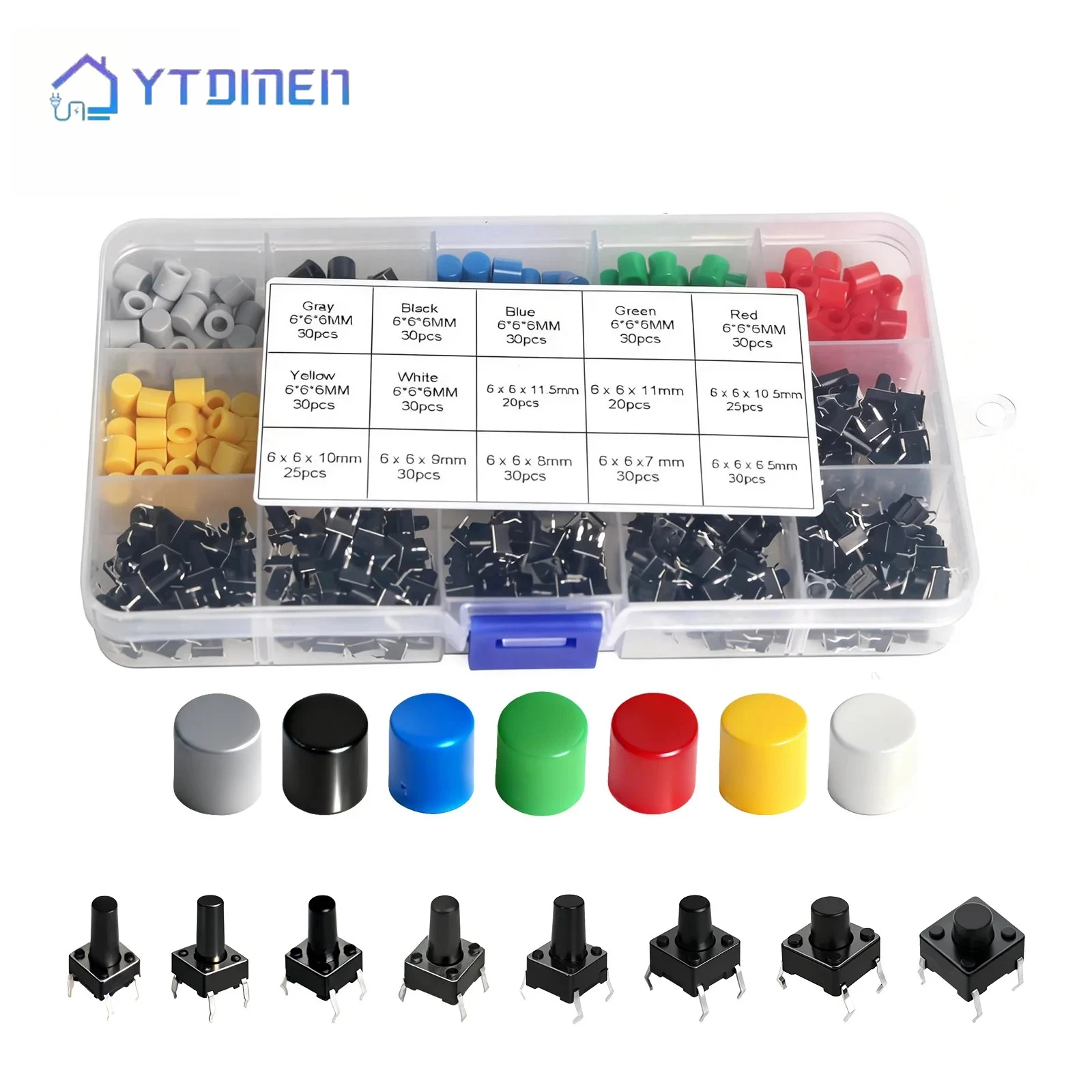 420PCS 6x6mm Tactile Push Button Switch with Hat Switch Button Cap for DIP 6x6x6.5/7/8/9/11mm Switches DIY Kit