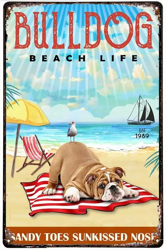 

Оловянные знаки для украшения дома, Декор стен в металлическом корпусе для дома и улицы, бульдога, пляжа, дома, бара, кофе, кухни