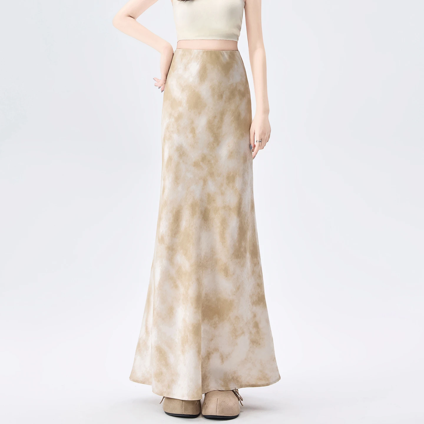 Women's Spring Summer Acetate Slim Mermaid Skirt Lady Spring Summer Streetwear High Waist Tie Dye Color Fishtail Skirt
