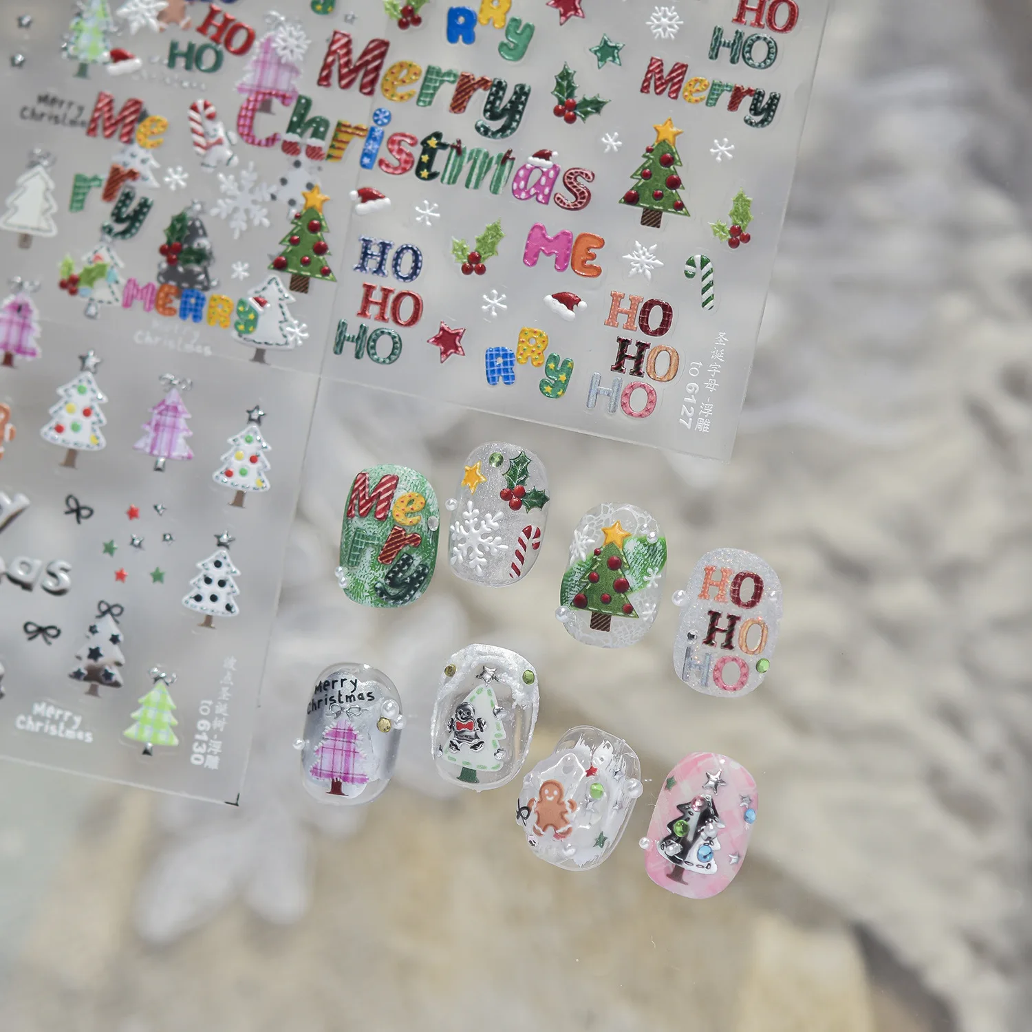 Christmas Tree Holiday Berry Candy Cane Snowflake Hat Letter Festival Snowman Shiny Adhesive Nail Tip Art Sticker Manicure Decal