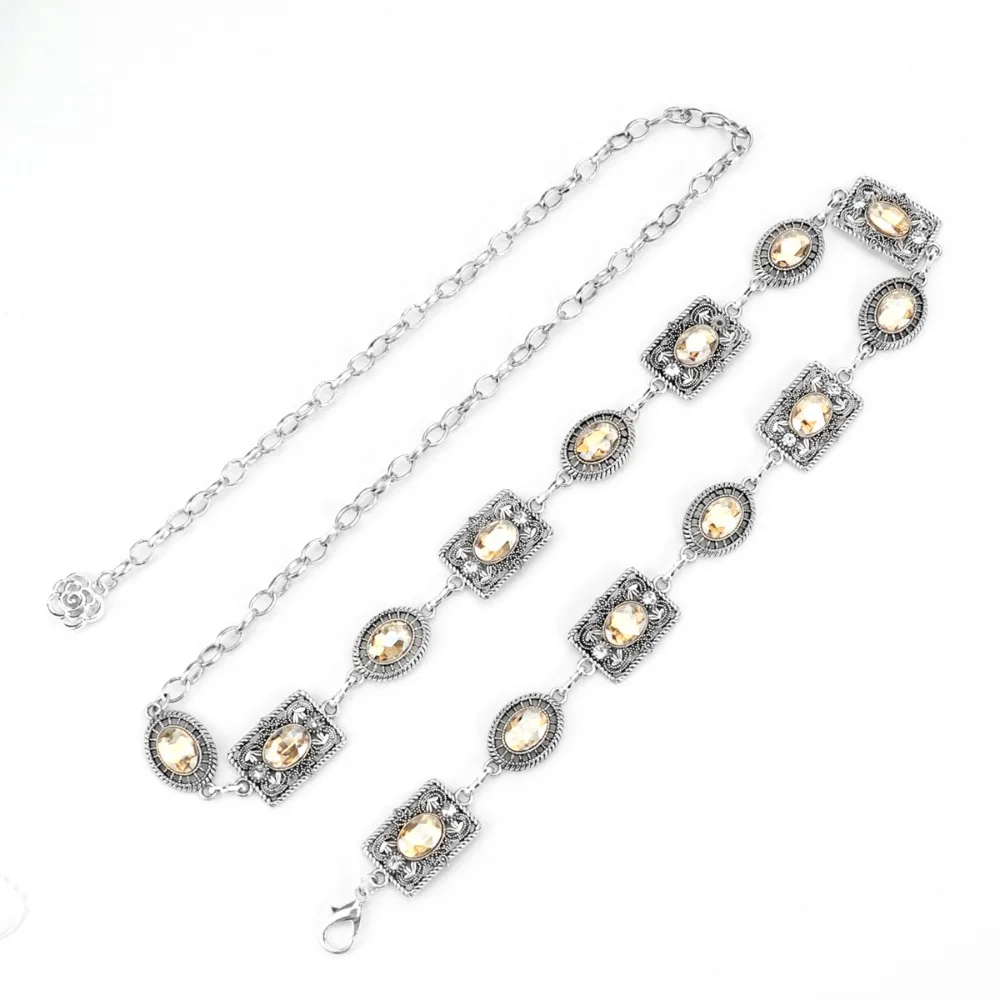 

Personality Colorful Women Waist Chain Metal Silver Rhinestone Belly Belts Ethnic Style Gold Y2K Waistband Skirt Accessories