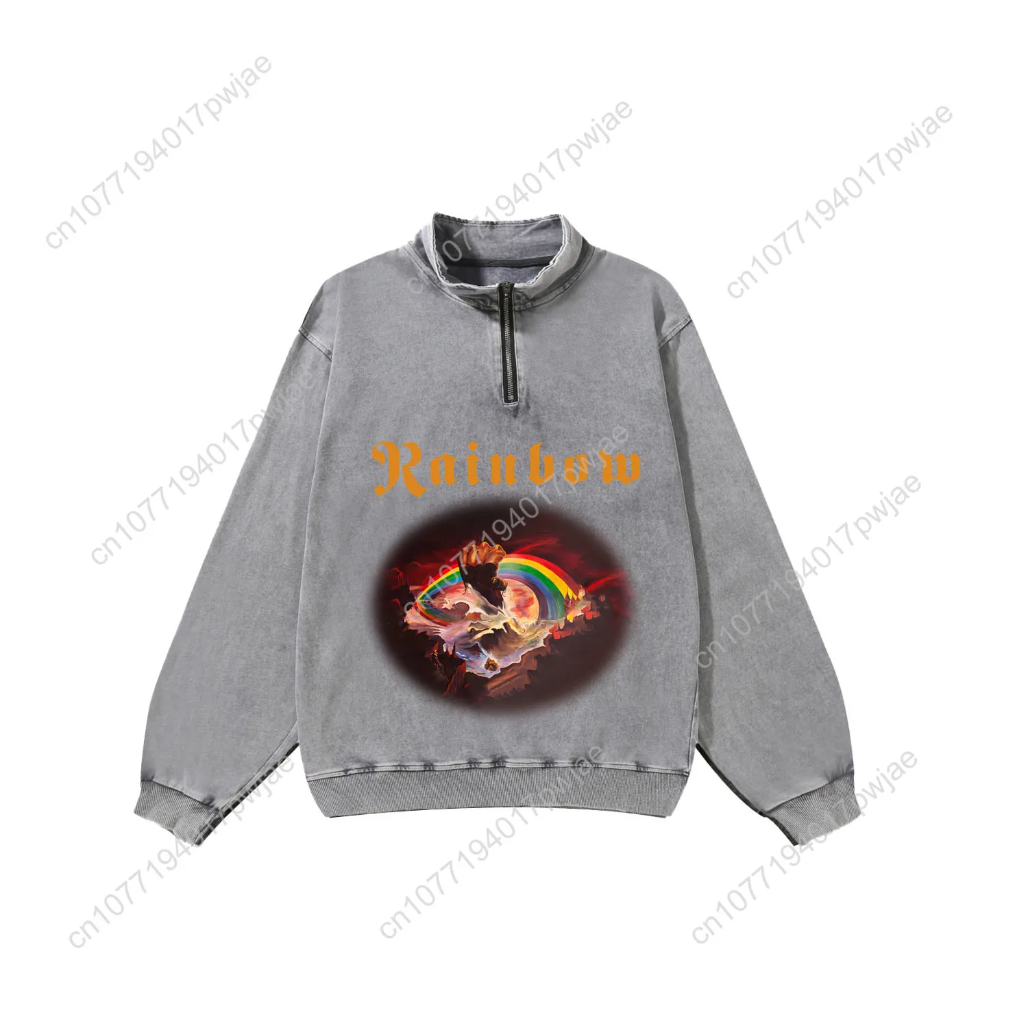 Rainbow Rising Rock Band Custom Retro Sweatshirt Mans Womans Half Zipper Vintage Sweat Shirt Photo Custom Made Tops