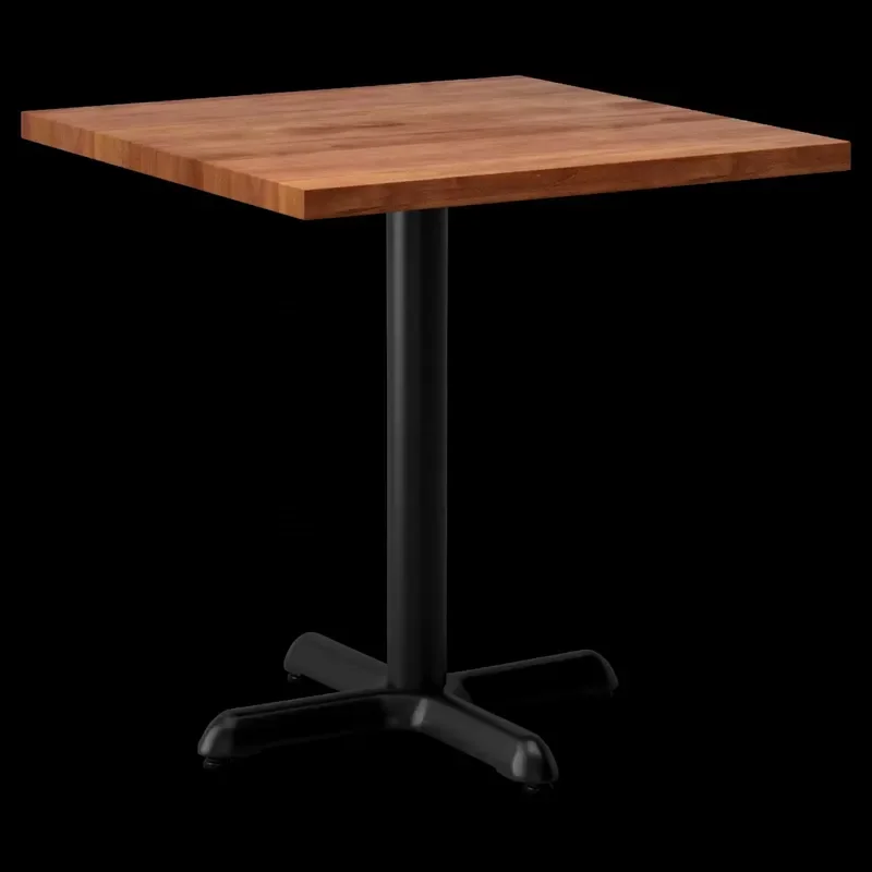 Square Wood Top Dining Table Black Metal Pedestal Base Commercial Cafe Bistro Restaurant Hotel Bar Furniture