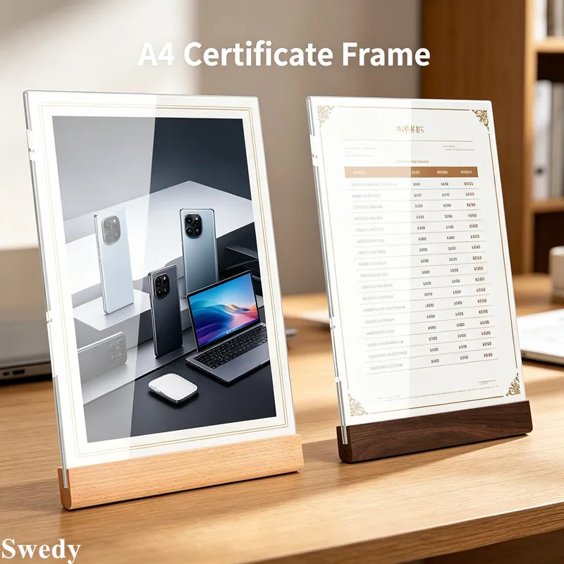 3 Pieces A4 210x297mm Wood Acrylic Sign Holder Stand Restaurant Menu Price Label Holder Board Photo Picture Flyer Poster Frame