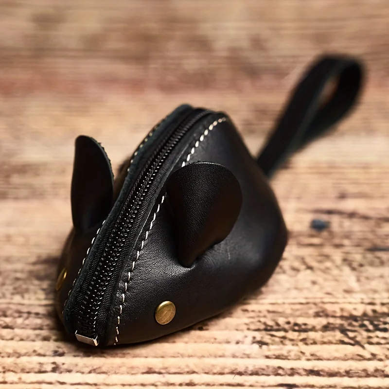 

Genuine Leather Vintage Mini Coin Purse Made of Top Layer Cowhide, Stylish And Cute Mouse Storage Bag for Both Men And Women