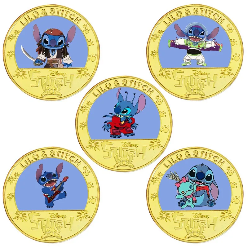 Disney Lilo & Stitch Commemorative Coin Anime Figure Cute Toy Anime Merchandise Decoration Children Birthday Gift Halloween Gift