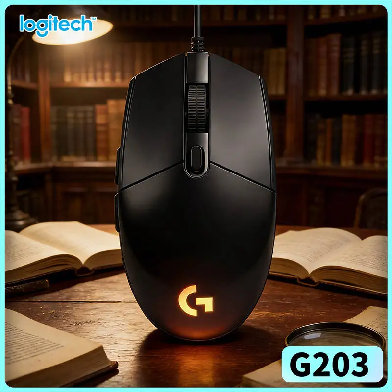 Logitech G203 Wired Mouse for Gaming 200-8000 DPI RGB Sync 6 Buttons Mechanical Tensioning 1000Hz Polling Reliable Reaction