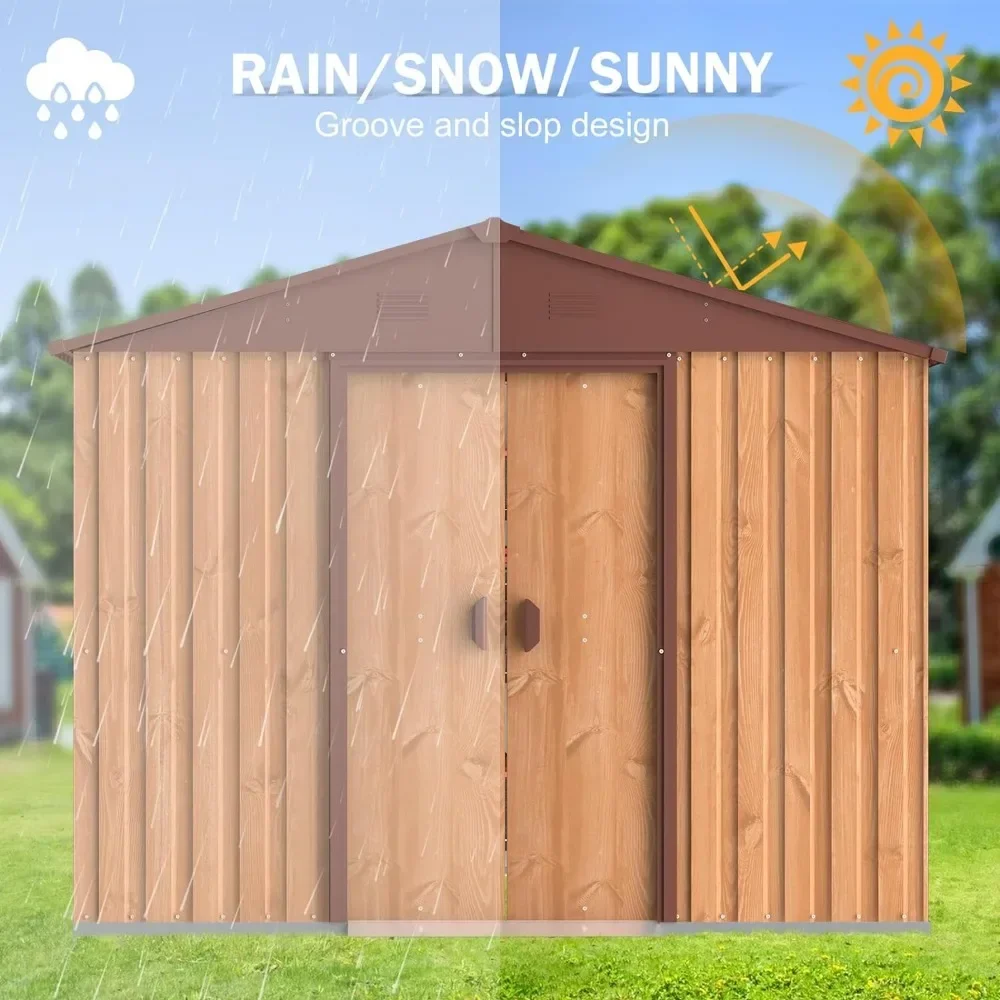 10x8 FT Outdoor Storage Shed, Metal Storage Sheds with Double Sliding Doors, Large Waterproof Bike Shed