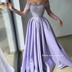 Formal Occassion Dreses Heavy Beaded Prom Gown Custom Made Satin Long Sleeves Prom Dresses for Women vestidos de gala