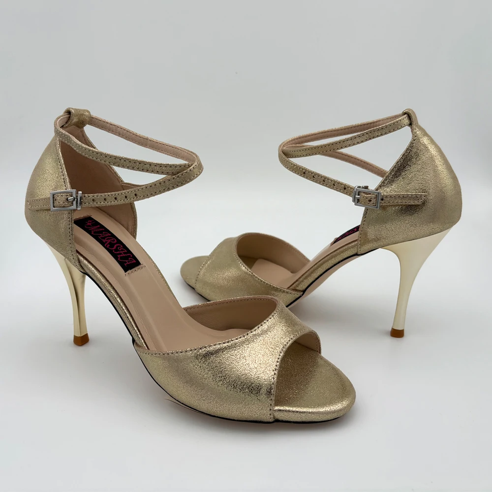 Gold Leather Argentina Tango Shoes Leather Hard Sole 7.5cm 9cm Heel Party Shoes Shipping Free T628201GL  Flamico Shoes