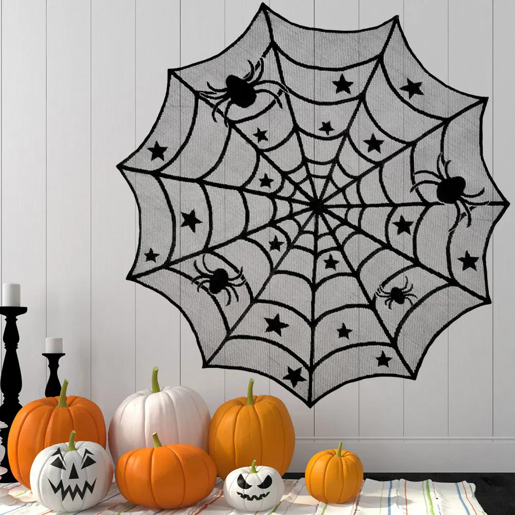 

Halloween Table Runner Black Lace Spider Web Fireplace Mantel Scarf Halloween Decoration Tablecloth Lace Spider Web Table Cover