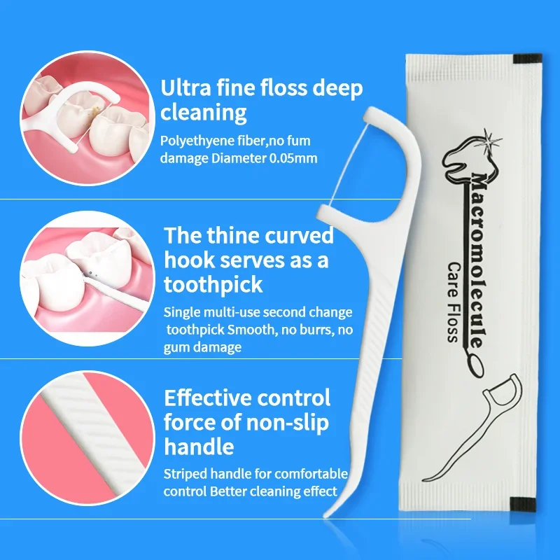 

100pcs Disposable Plastic Material Dental Floss Dental Toothpick Sticks For Hotel Travel Family Toothpick Individually Packaged