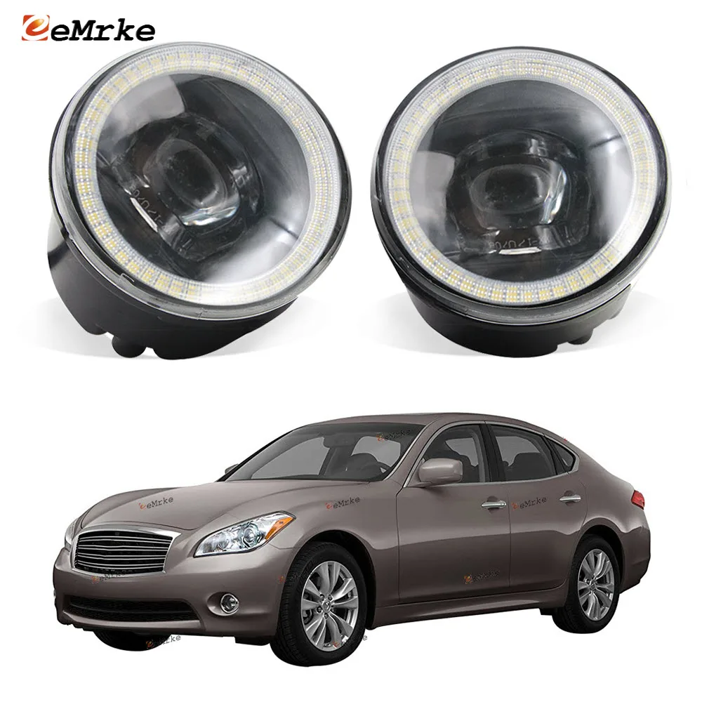 LED Fog Lights Assembly with Lens for Nissan Fuga Y51 Q70 2010 2011 2012 2013 2014 2015 Angel Eye DRL Daytime Running Lamp