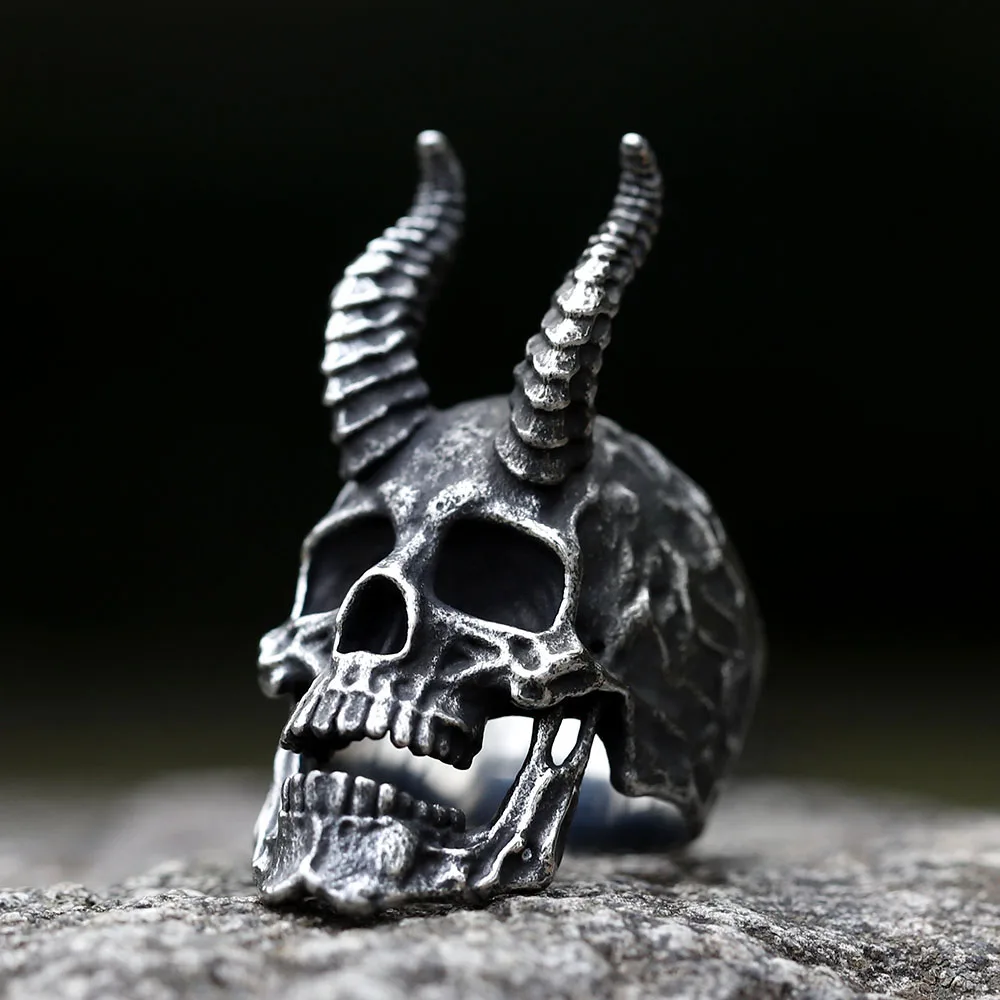 Neue Herren 316l Edelstahl Ringe satan ischen Schädel Horn Ring für Männer schwere Punk Goth Dämon Schmuck Geschenke Drops hipping