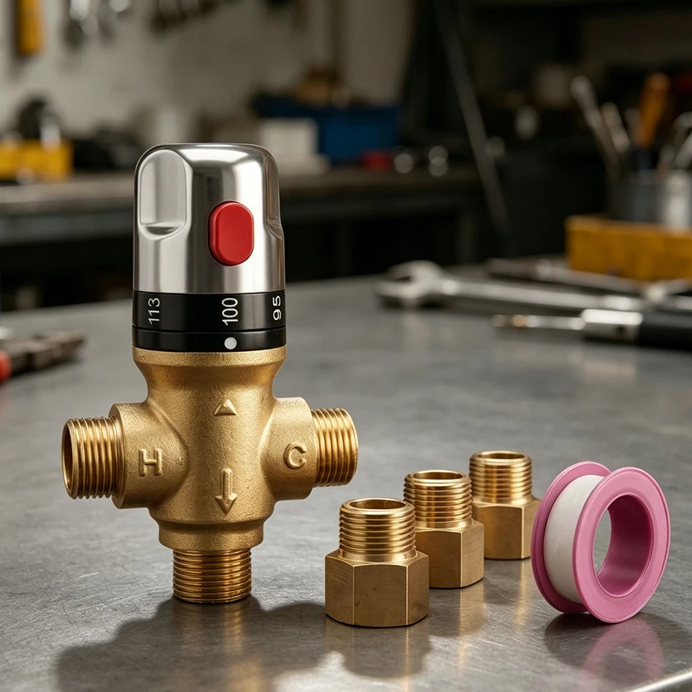Brass Thermostatic Mixing Valve for Use in Shower Fixtures Requiring Reliable Thermal Stability and Flow Balance
