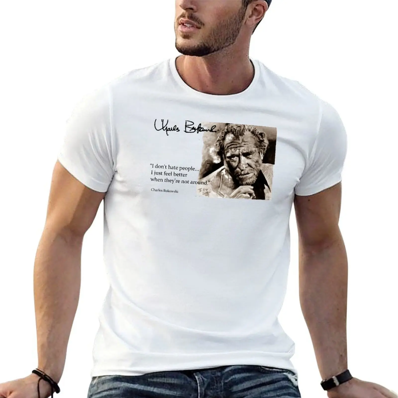 BUKOWSKI - people QUOTE #2 - sepia T-Shirt funny t shirts dark humor graphic t shirts for man man t shirt designer T-shirt