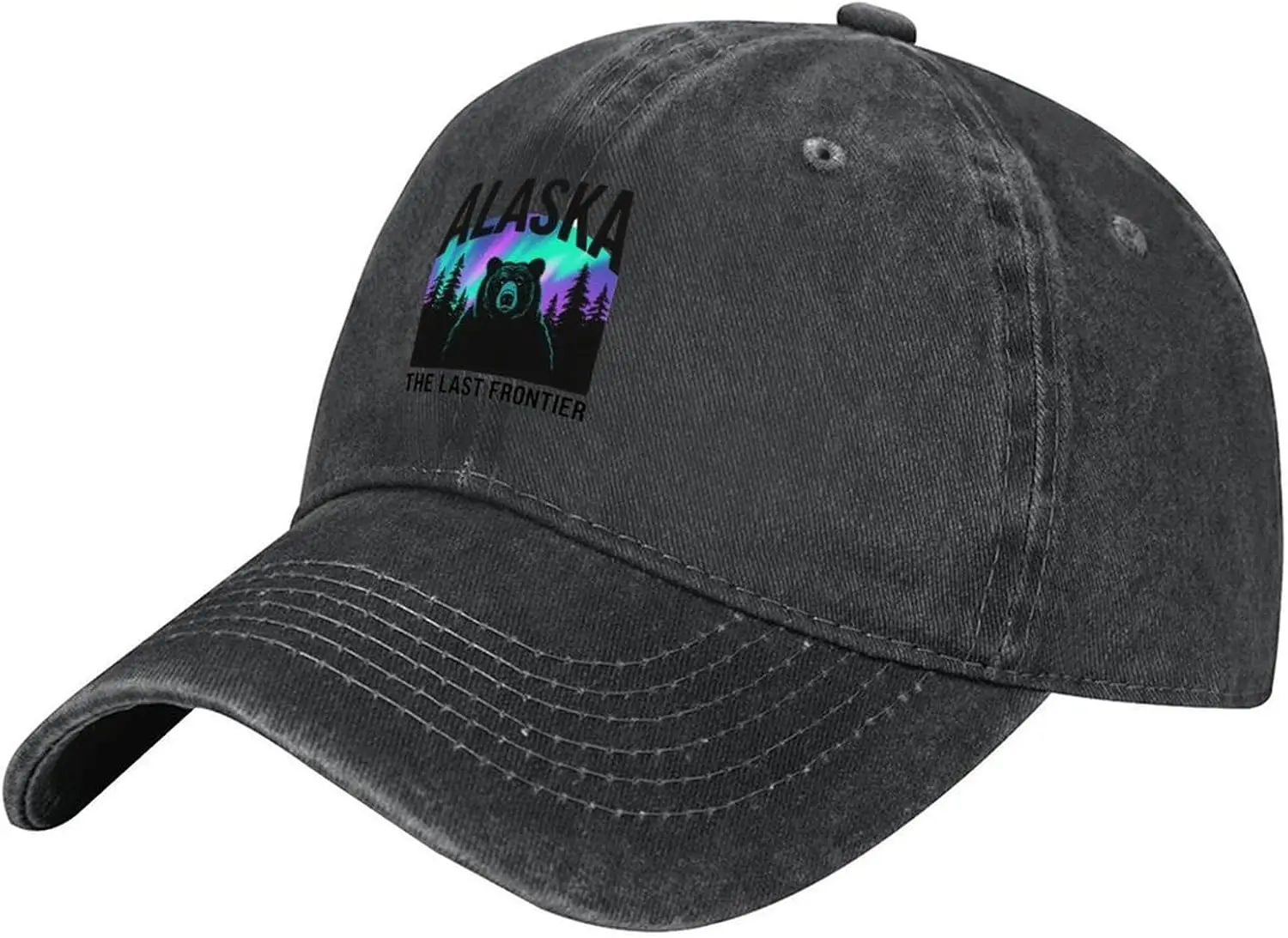 Northern Lights and Alaskan Bear Unisex Washed Denim Cap Baseball Hat