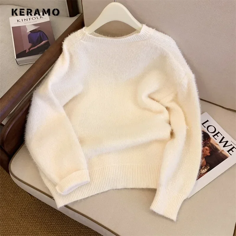 2023 Winter Sweet Knitting Long Sleeve Pullovers Women Casual Y2K Animal Print Jumpers Round Neck Ladies Knitwear Sweater