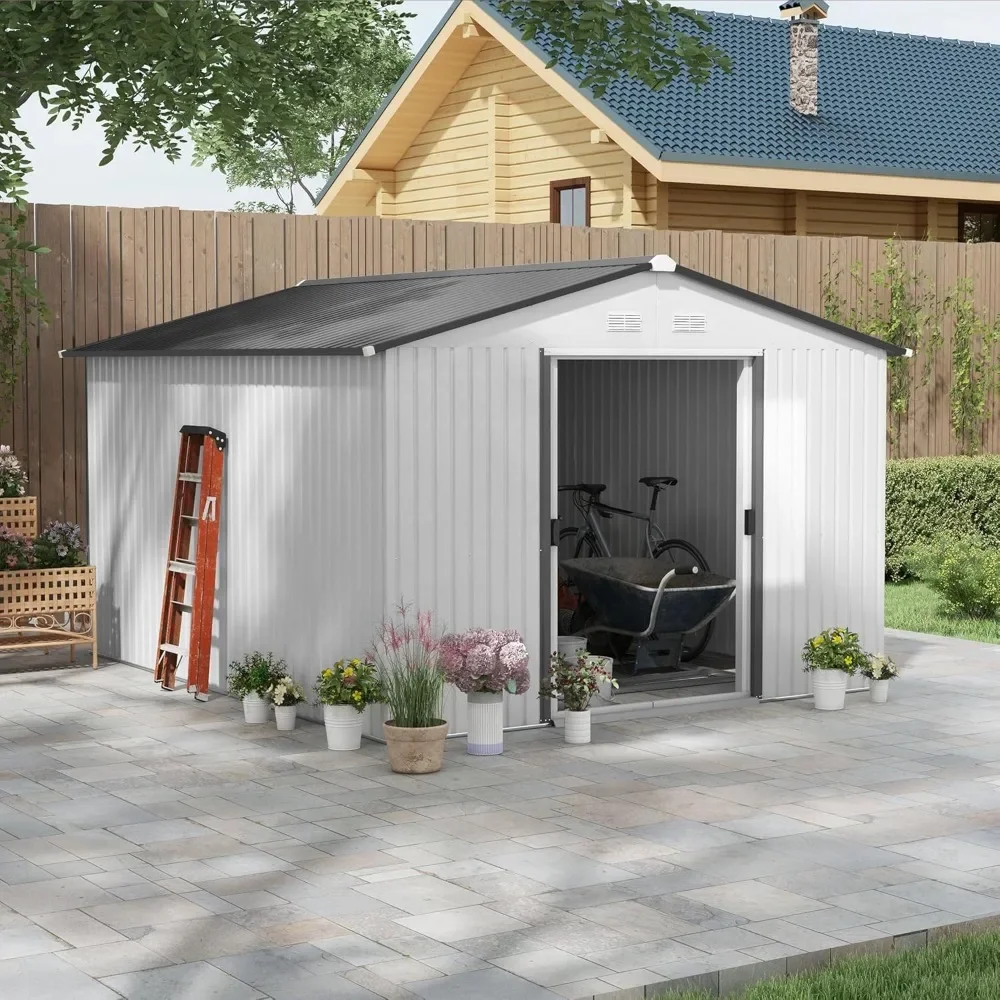 

11' x 9' Outdoor Storage Shed, Garden Tool Metal Shed with Foundation Kit, Double Lockable Door, Air Vents and Sloping Roof