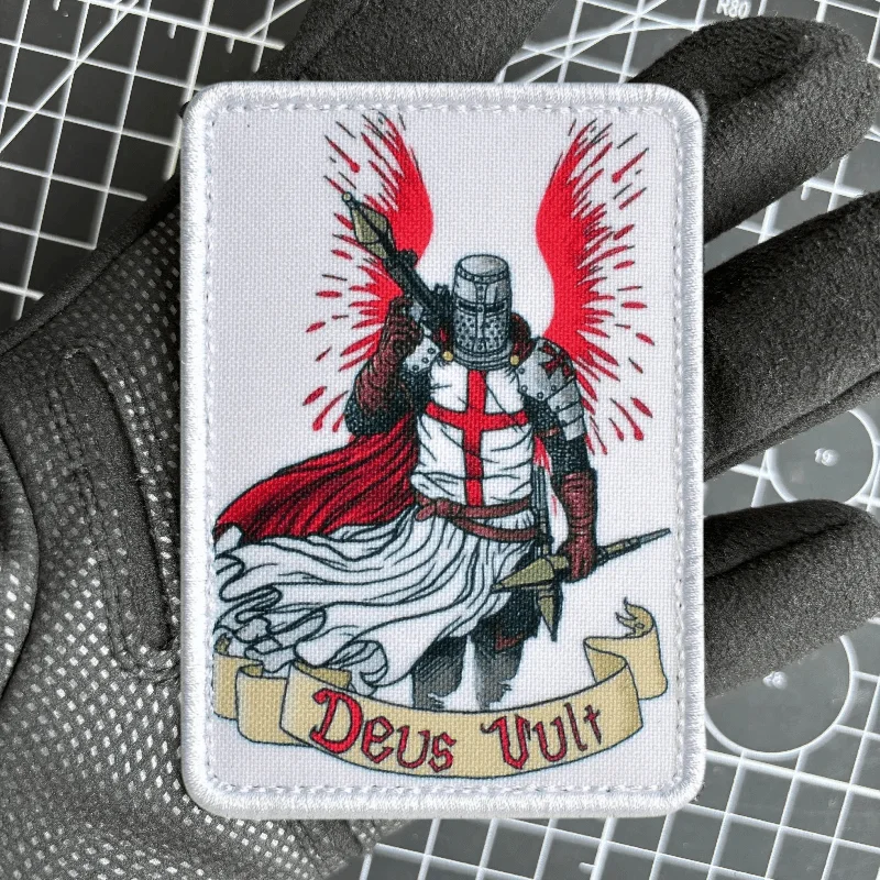 Parche táctico moral Deus Vult gancho y bucle impreso para mochila