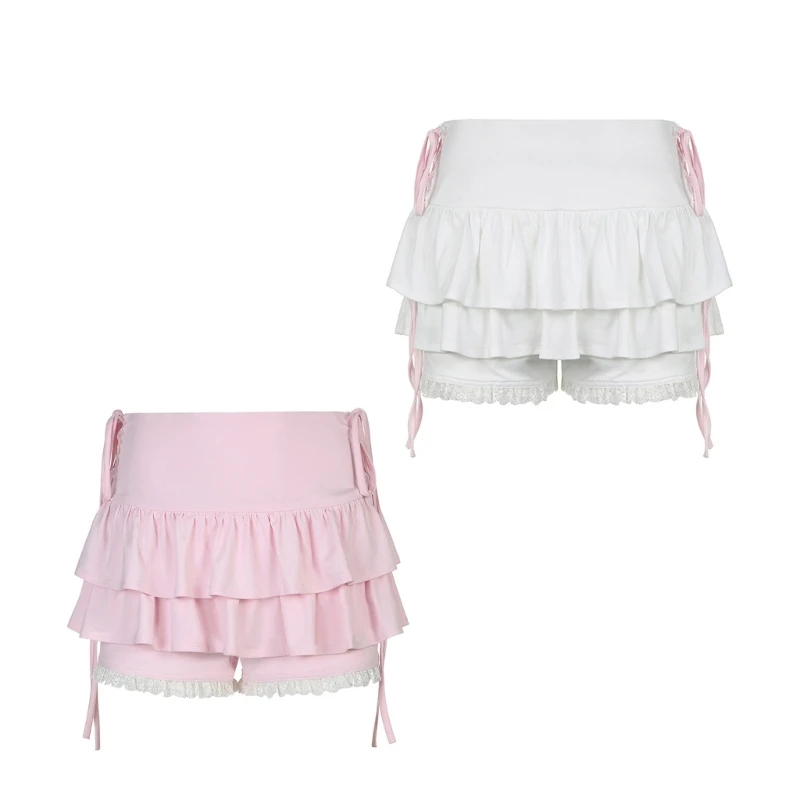 

Женская юбка-шорты трапециевидной формы, нежное кружевное лоскутное милое и сексуальное короткое платье в корейском стиле N7YE