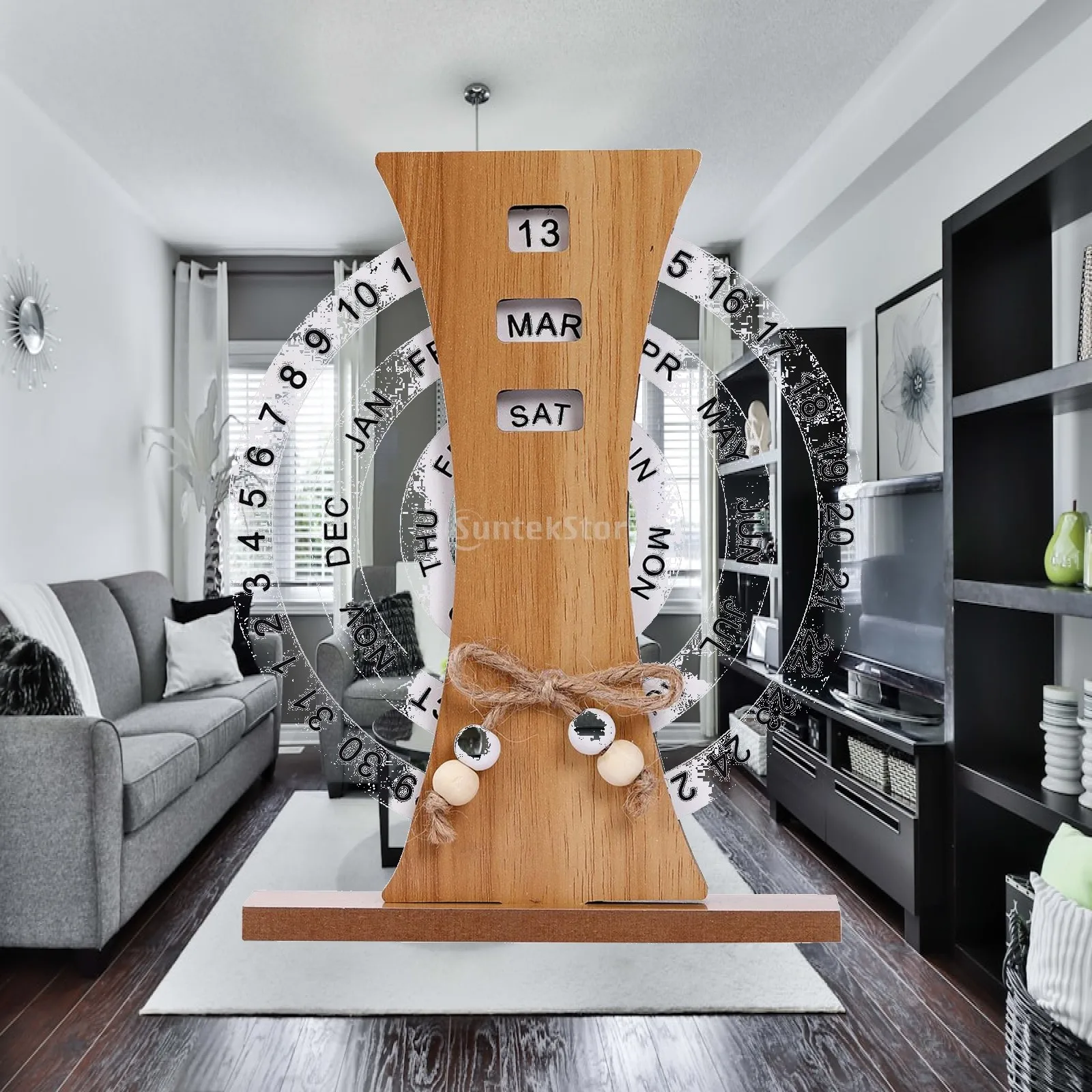 Wooden Perpetual Calendar Desk Accessories for Gift Bookshelf Living Room