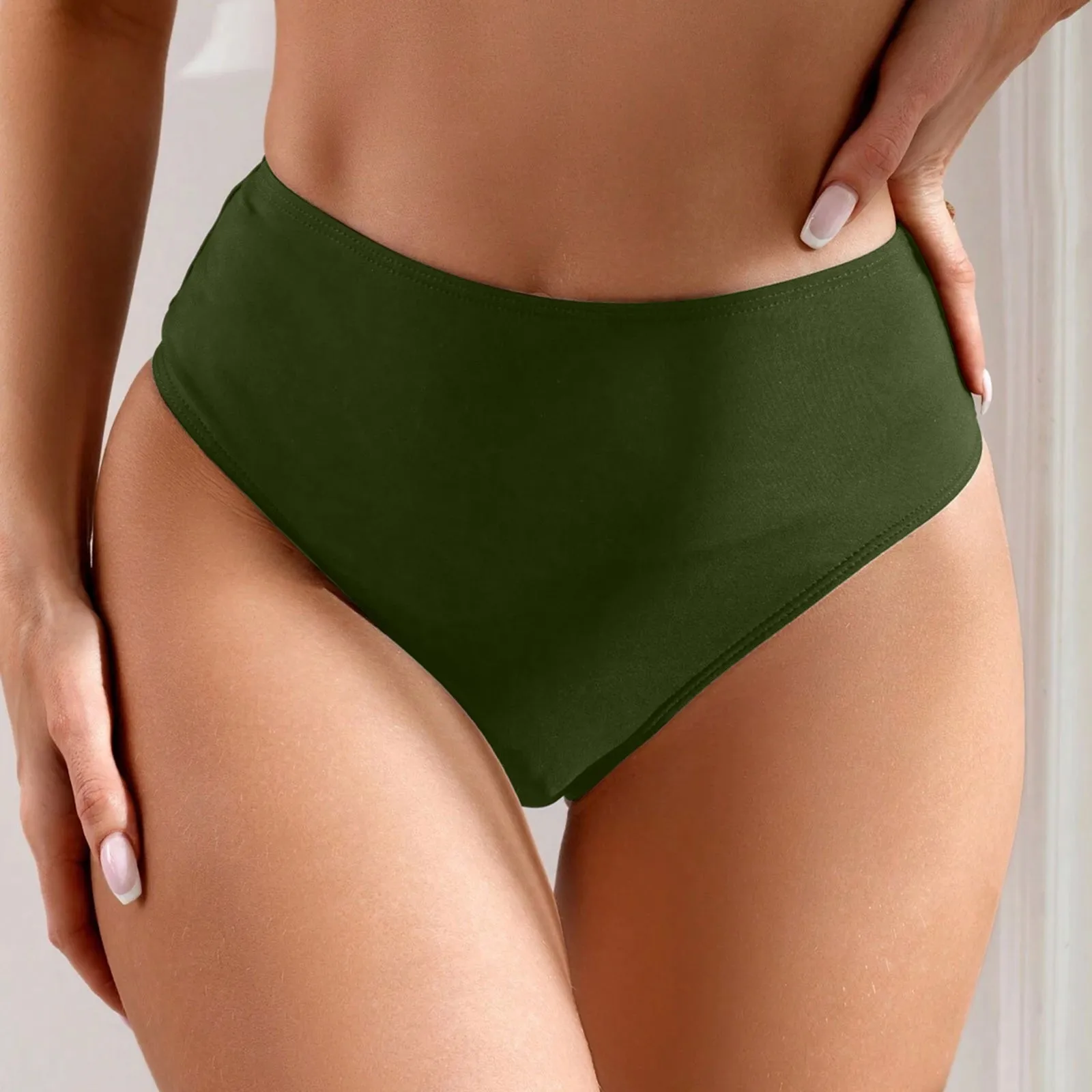 traje de baño mujer 2024 Donne Plus Size Vita alta Bikini Bottoms Slip da bagno Pantaloncini da spiaggia Fondo increspato Alto sensabльник ж браrien