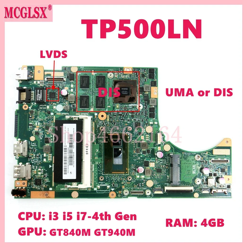 TP500LN i3/i5/i7 CPU 4GB-RAM UMA / DIS Mainboard For ASUS TP500LB TP500LJ TP500LD TP500LA TP500LN TP500LAG TP500LA  Motherboard