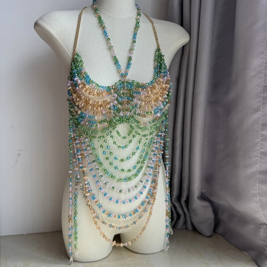 Vrouwen Tops Kralen Hemdje Vest Bikini Bh Top Body Overdreven Parel Hals Bustier Beachwear Lingerie Vrouw Club Rave