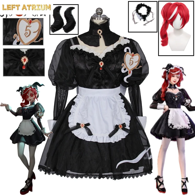 Costume de cosplay Sorcière Écarlate Fiona Gilman Identity V : La Vérité Cachée – Ensemble Tablier Blanc à Volants et Bandeau