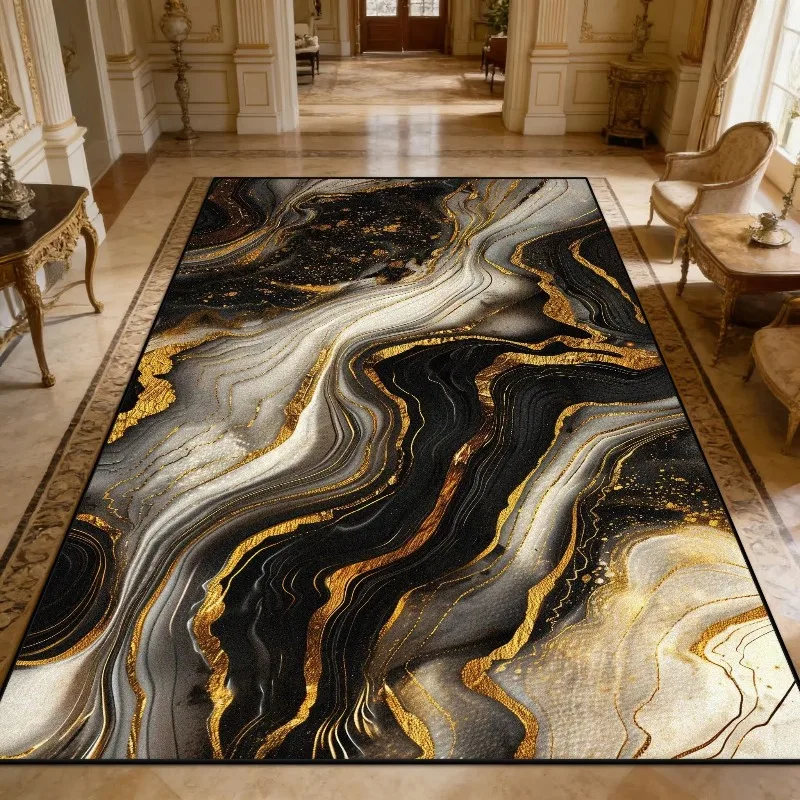 Modern Marble Swirl Pattern Flannel Rug Abstract Vein Print Floor Mat for Living Room Bedroom Home Decor Fluid Texture Carpet