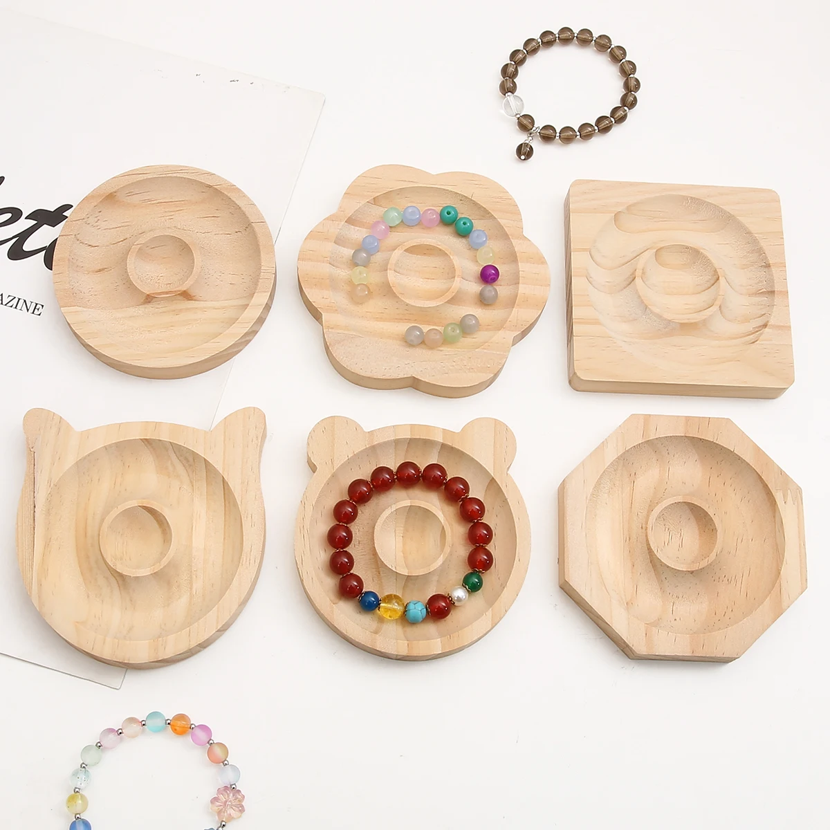 Cute Natural Wood Beading Tray Bracelet Making Design Board Wooden Jewelry Tray Desktop Bead Work Holder DIY Jewelry Making Tool