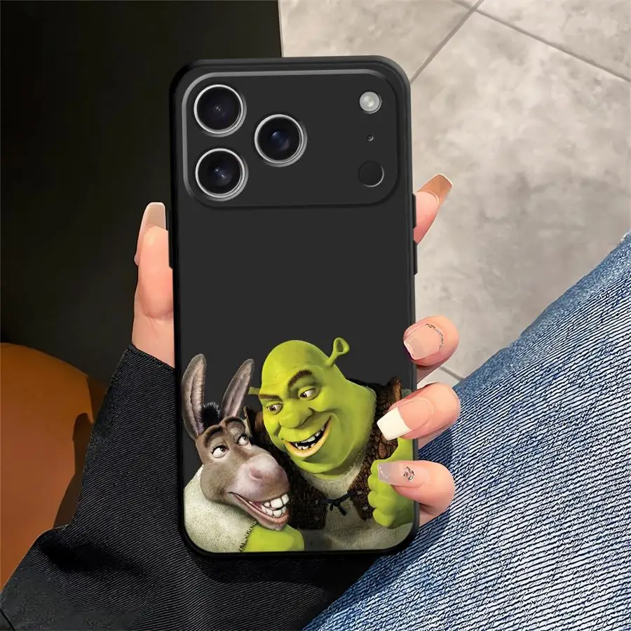 حافظة لطيفة من Fun M-Movie S-Shreks لهاتف iPhone XR 13 12 11 17 Pro Max 17Air XS Max 7 8 15 16 14 Plus غطاء هاتف ناعم أسود
