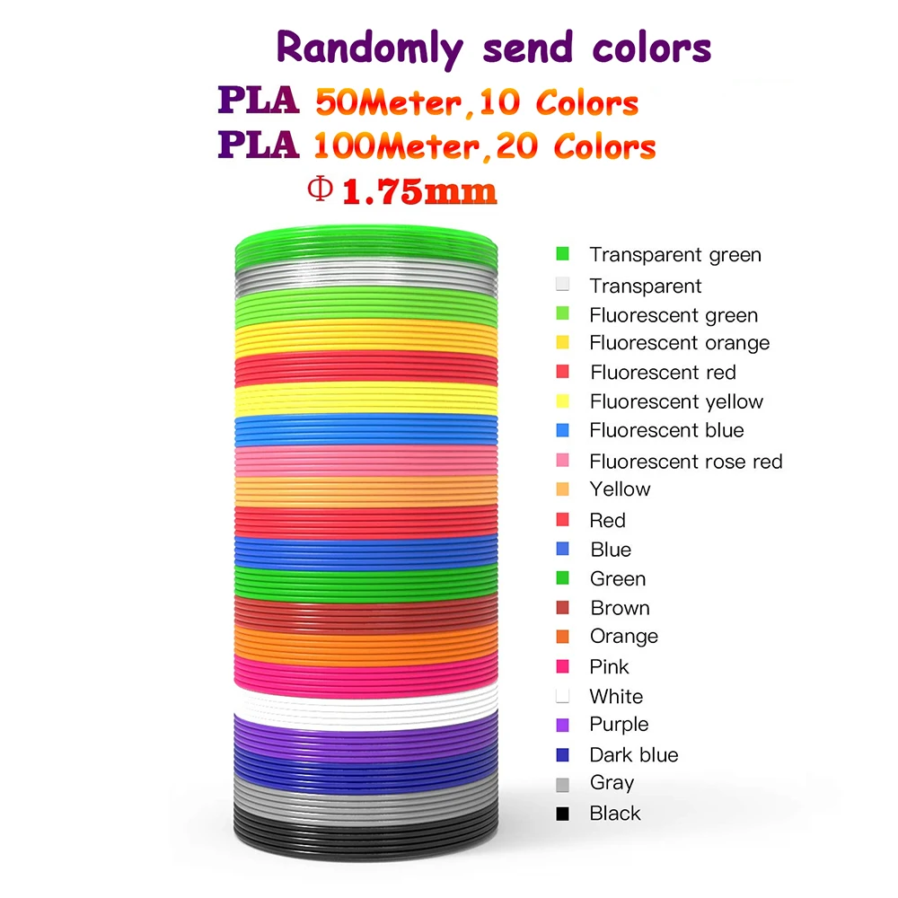 PLA Colored Odorless Safety Plastic 3D Pen Filament Diameter 1.75mm For 3D Printing Pen Kids Birthday Creative Christmas Gift