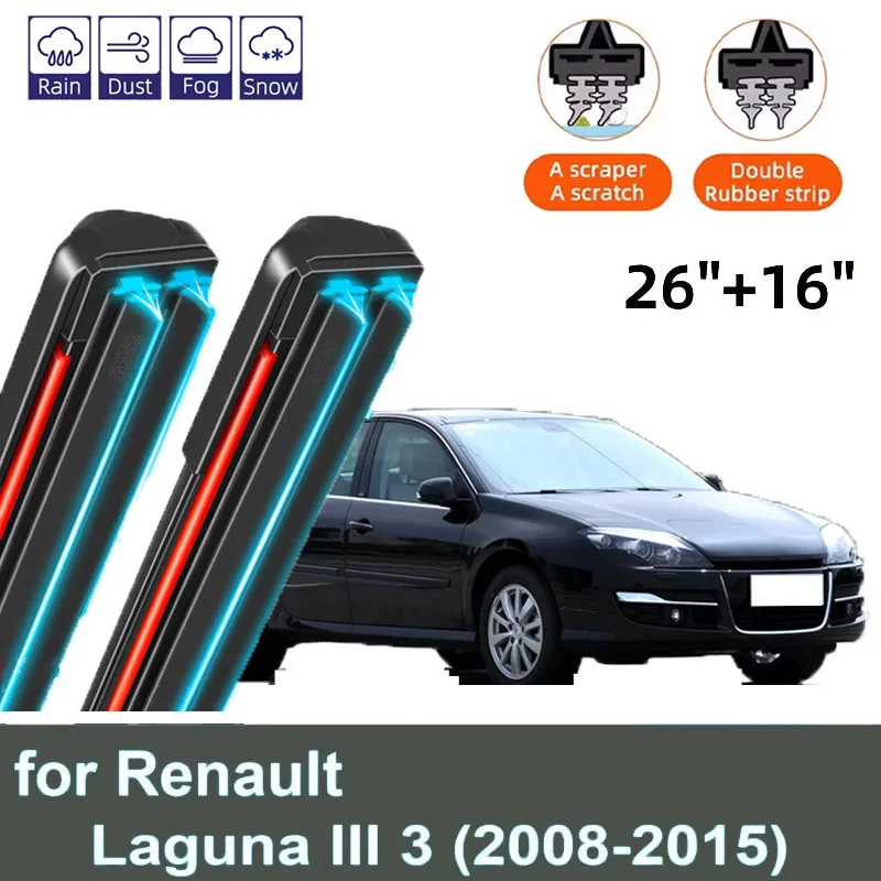 

2PCS Car Wiper Blades for 2008-2015 Renault Laguna III 3 Front Windscreen Windshield Double Rubber Car Accessories 2014 2015