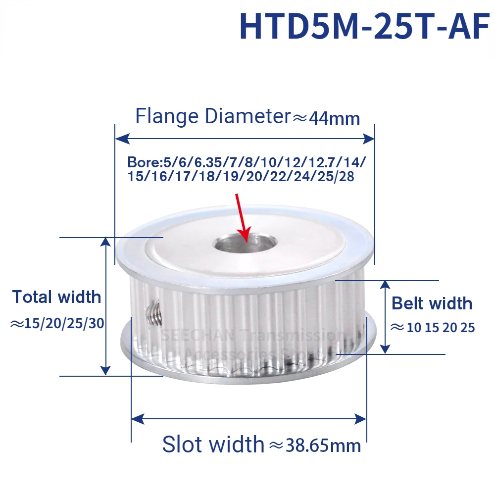 HTD 5M 25 Teeth Timing Synchronous Pulley Bore 5mm - 28mm Gear Pulley Width 10 15 20 25mm Belt Pulley for CNC Machine