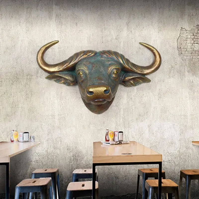 

Vintage Bull Head Pendant Animal Head Wall Decoration Restaurant Wall Accents Hanging Hotel Wall Bar Creative Decoration Crafts