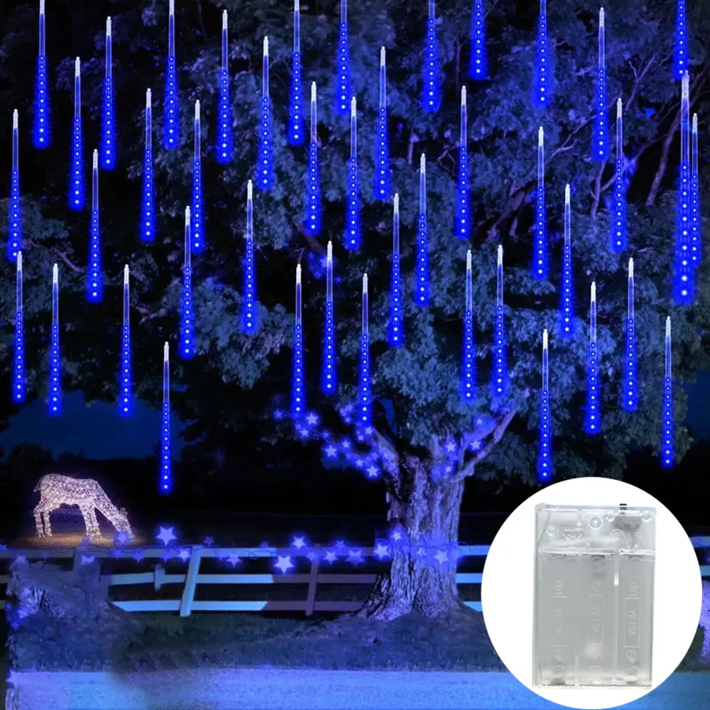 Battery Powered Party Decorations Street Light Meteor Shower Rain LED Fairy String Lights Wedding Christmas 2025 Ramadan Decor