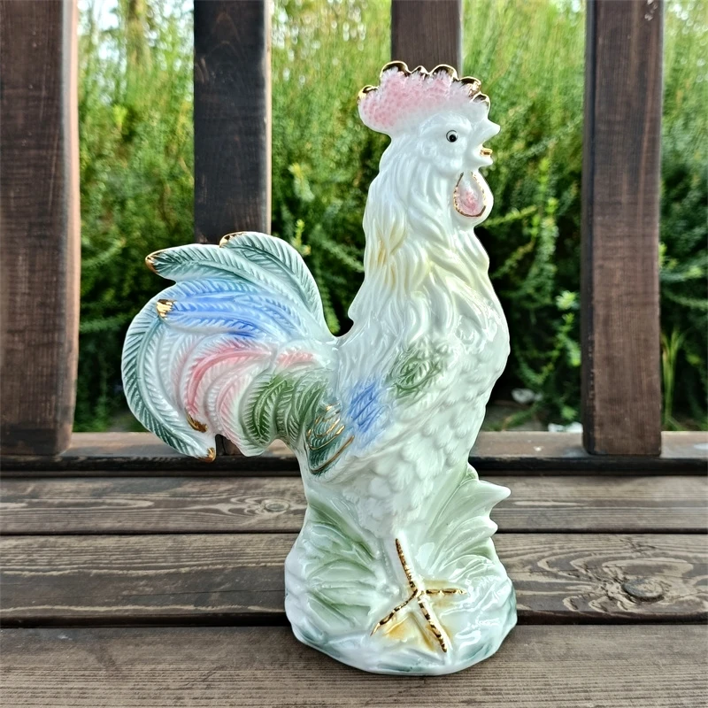 9'' Handpainted Porcelain Rooster Sculpture Ceramic Crow Cock Statue Interior Poultry Ornament Home Countryside Decor Art Craft