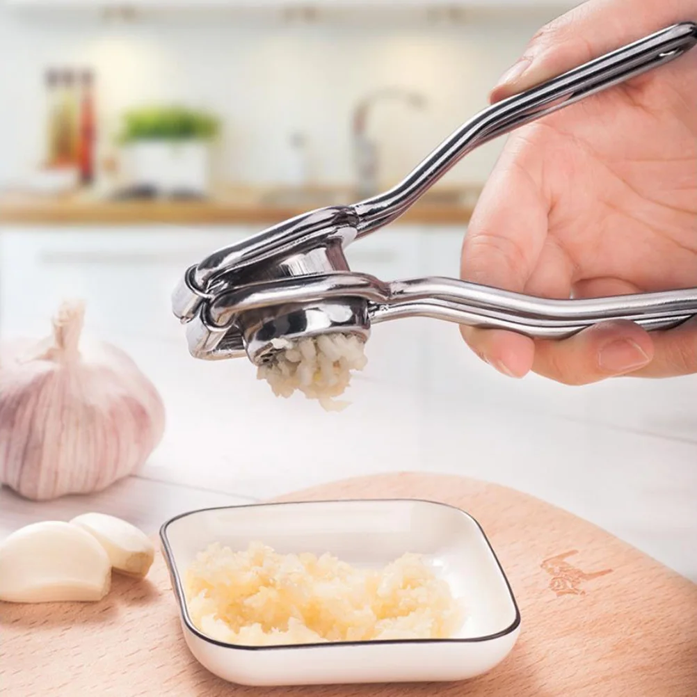 

Garlic Press Machine Pearlescent Silver Manual Crusher Mincer Kitchen Veggie Tool Easy Clean Stainless Steel