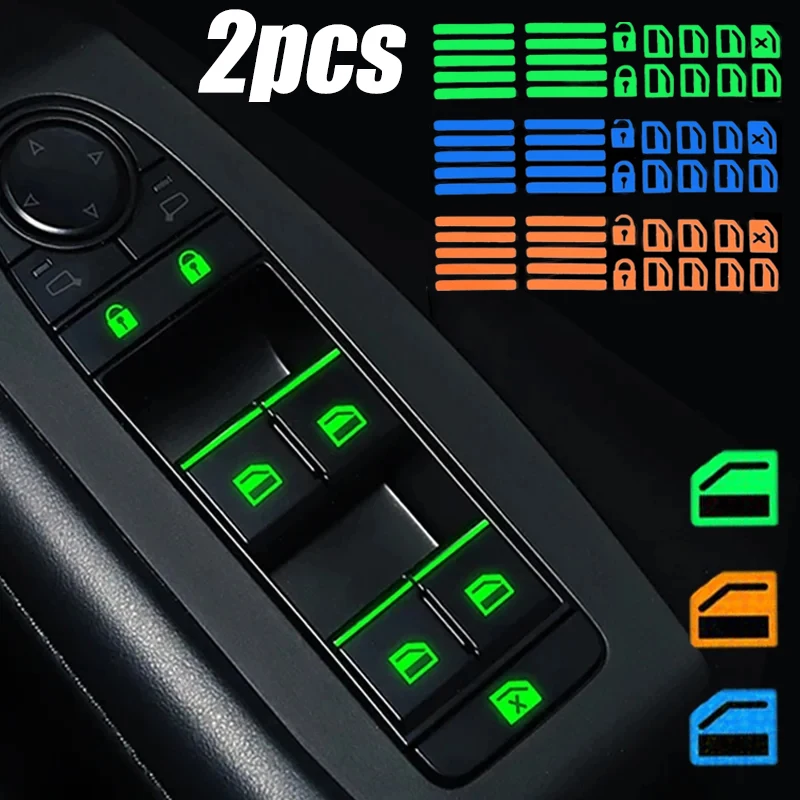 2Pcs Car Luminous Button Stickers Window Lifter Switch Decals Night Glowing Car Interior Stickers for Toyota Camry Hyundai Kia
