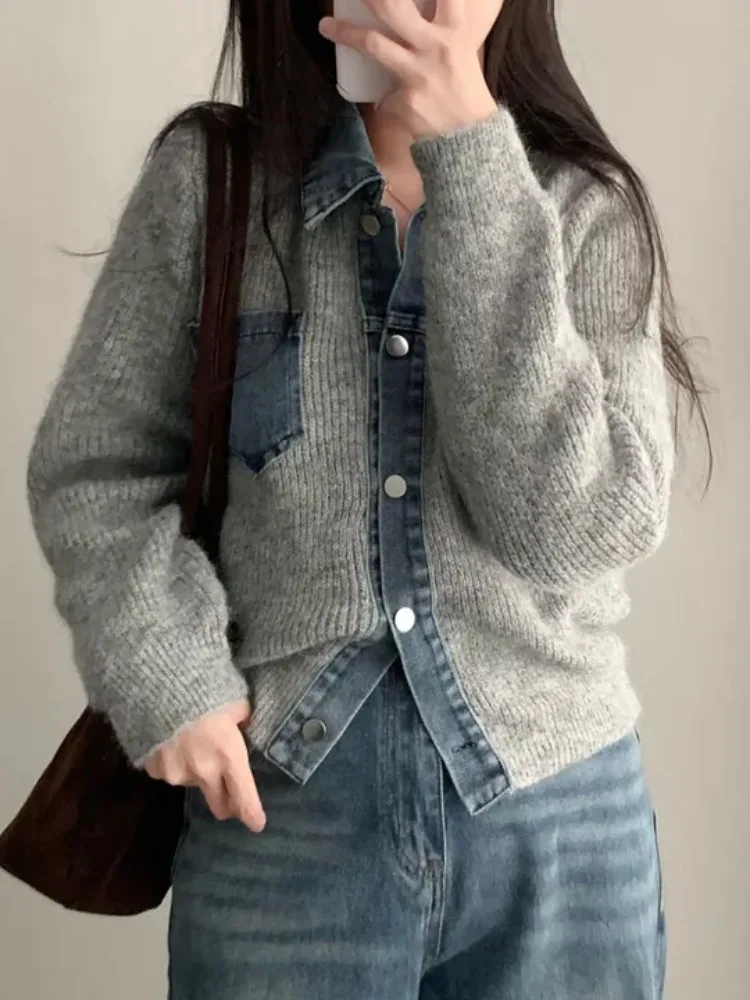 العصرية الدنيم محبوك سترة معطف المرأة شتاء جديد Sle الدافئة تنفس فام أعلى تخفيف نمط مادة أخرى 00% #5