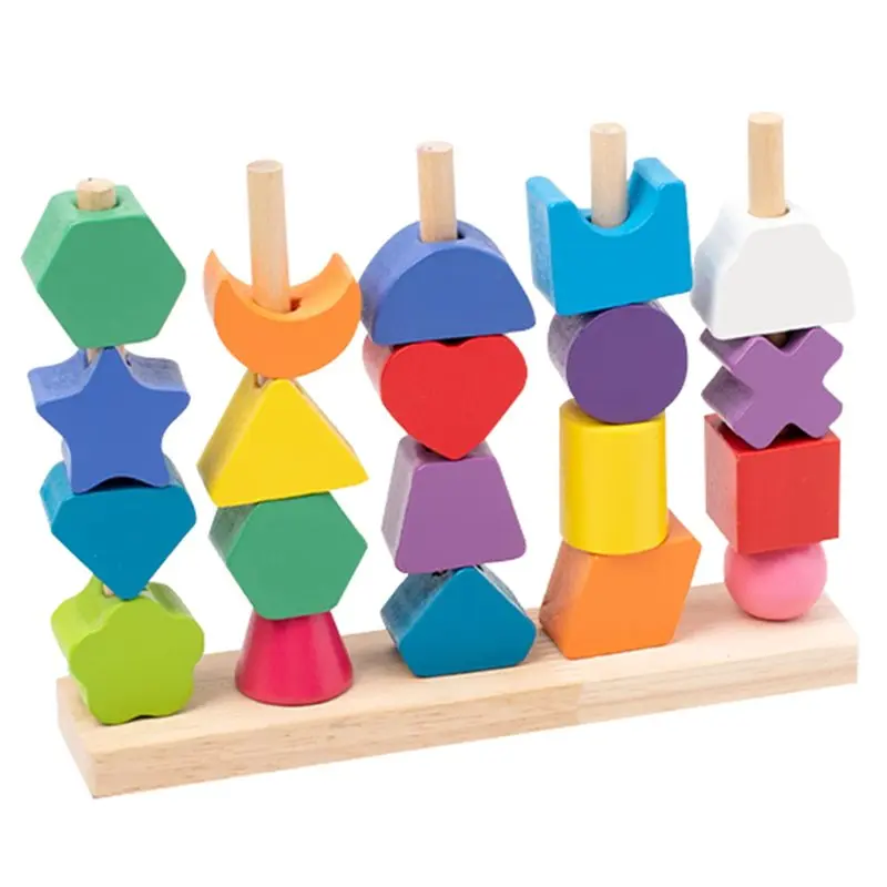 مجموعة تعليمية للأطفال - مجموعات أعمدة قوس قزح لفرز الألوان، مطابقة أوتار الشكل، مكعبات بناء ملونة #1