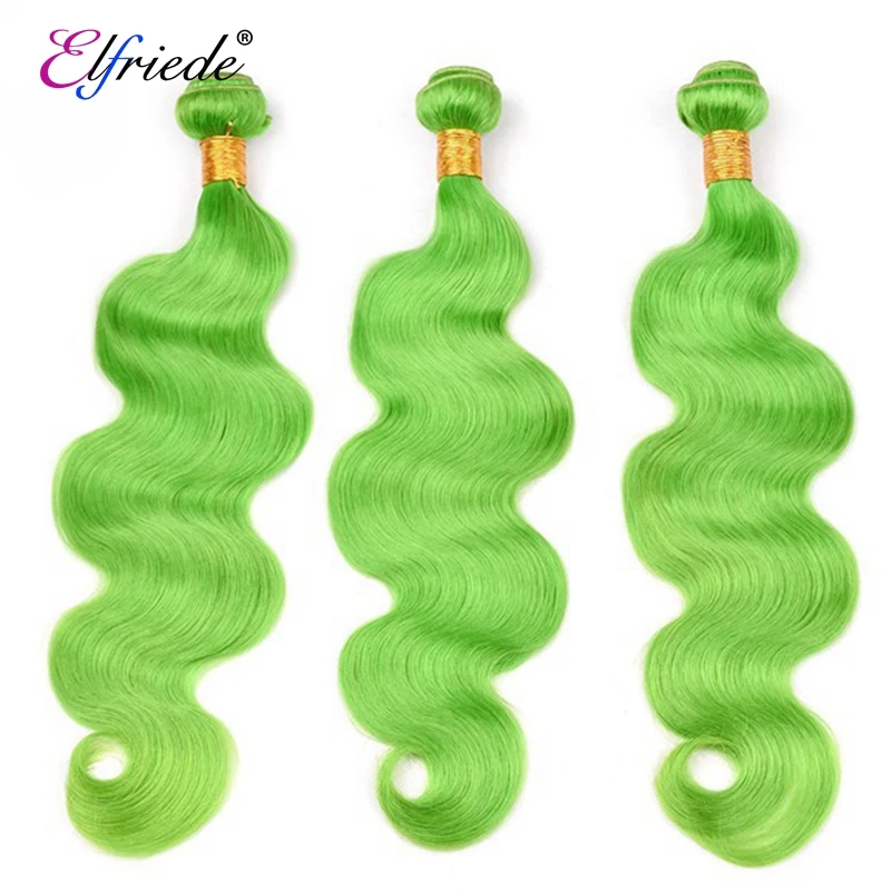 Elfriural-Light Green Body Wave Precolored Pacotes de cabelo humano, 100% extensões de cabelo humano, costurar na trama, ofertas, 3 Pacotes, 4 Pacotes