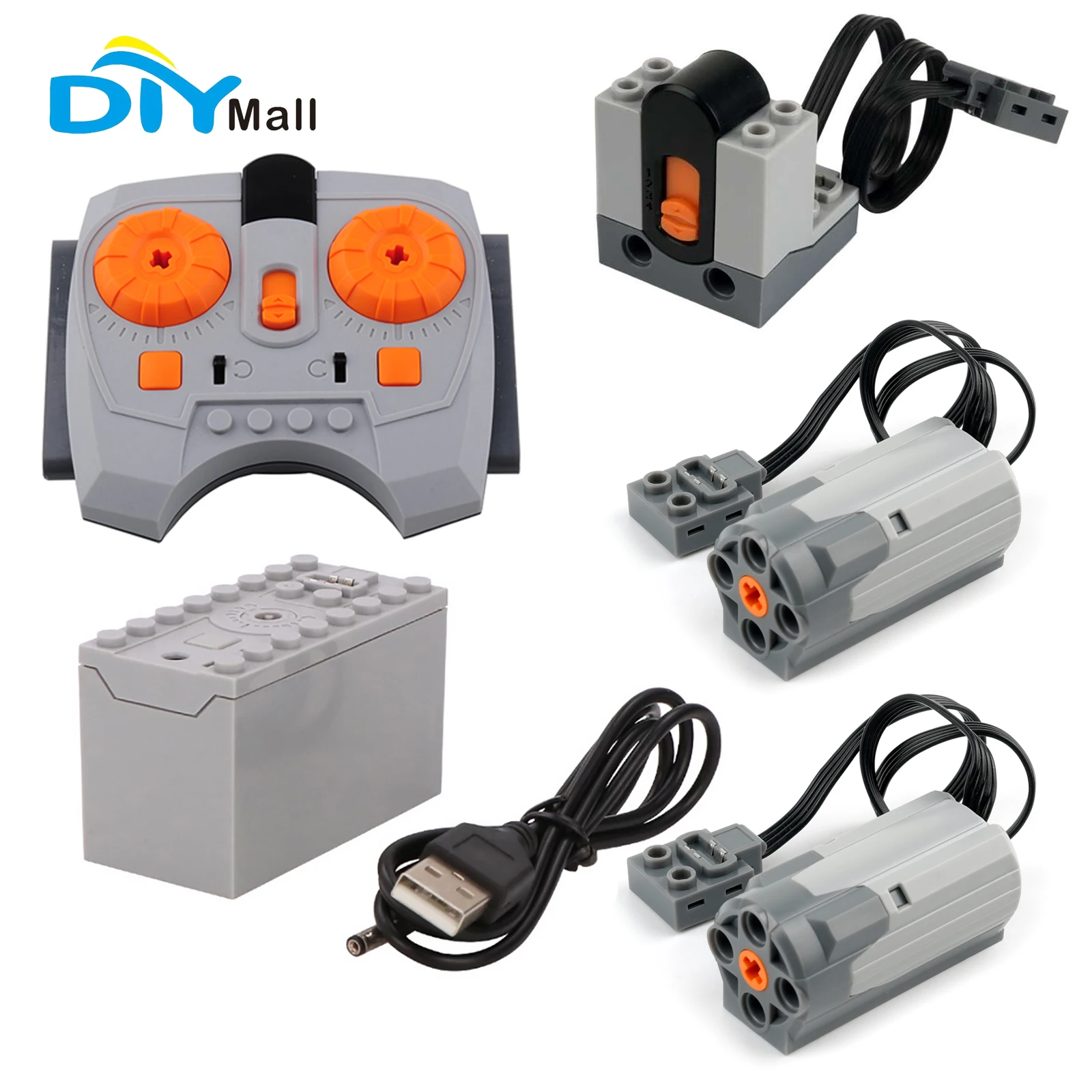 مجموعة محرك مؤازر متوافقة مع DIYmall Legoeds Technic مع جهاز تحكم عن بعد بالأشعة تحت الحمراء/جهاز استقبال/صندوق بطارية ليثيوم/2 محركات