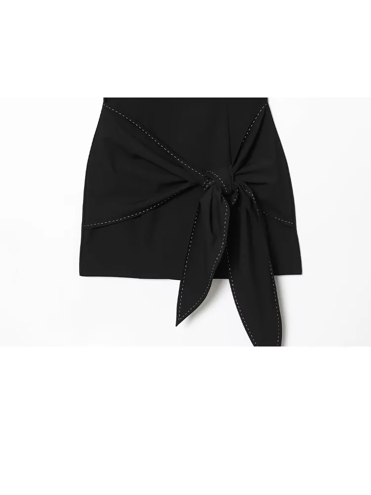 HH امرأة الربيع أزياء جولة الرقبة أكمام سليم صالح القوس الديكور فستان قصير أنثى عارضة الأميرة نمط حزب اللباس #6