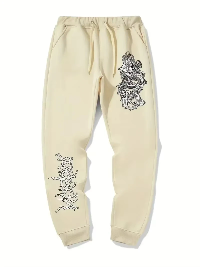 กางเกงจ็อกกิ้งลายมังกรสำหรับผู้ชาย ชุดกีฬาแฟชั่นลำลองสำหรับกิจกรรมกลางแจ้ง ฤดูใบไม้ผลิและฤดูใบไม้ร่วง ไซส์ S-3XL ปี 2025