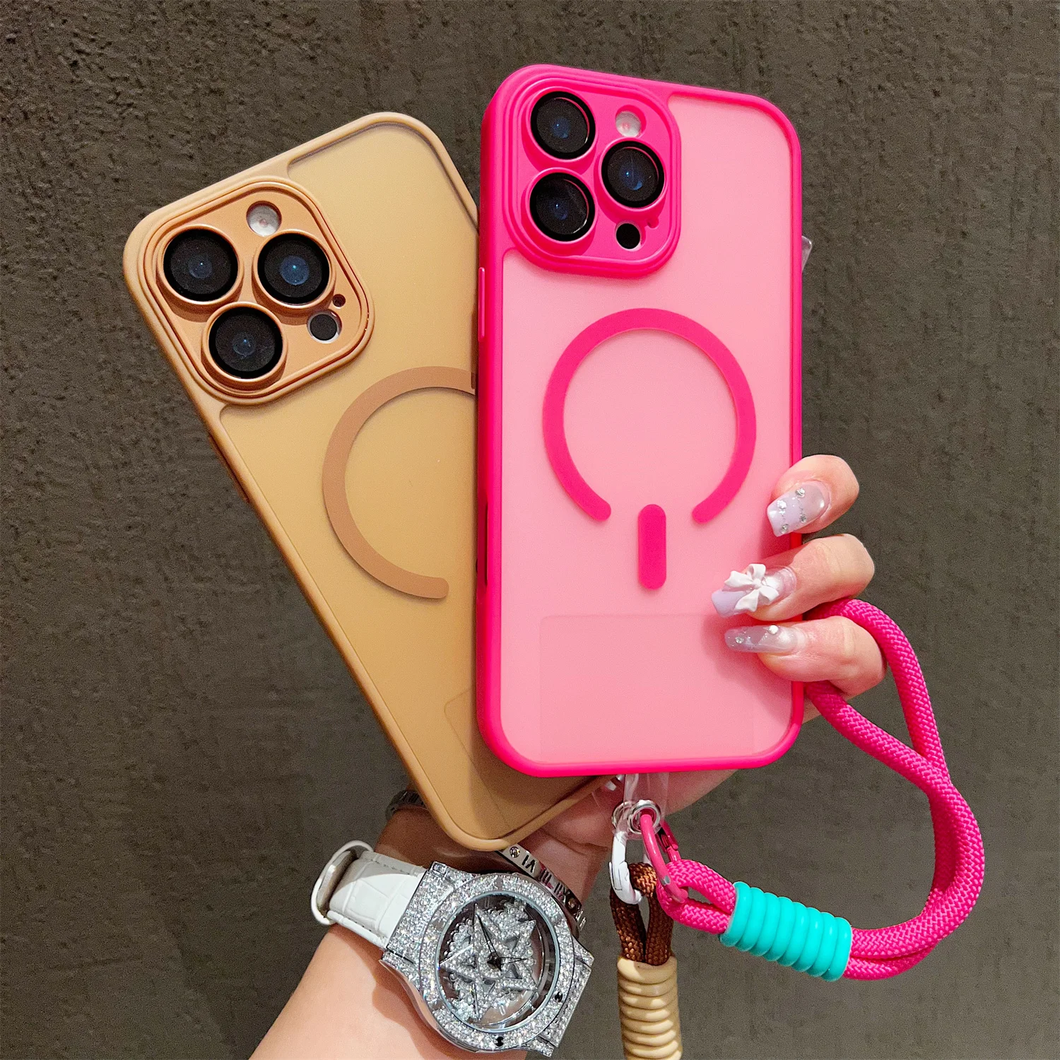 واضح Magsafe للصدمات الوفير ماتي الحال بالنسبة آيفون 17 16 14 13 Mini 15 12 11 Pro Max زائد الحبل شريط للرسغ غطاء مغناطيسي #3