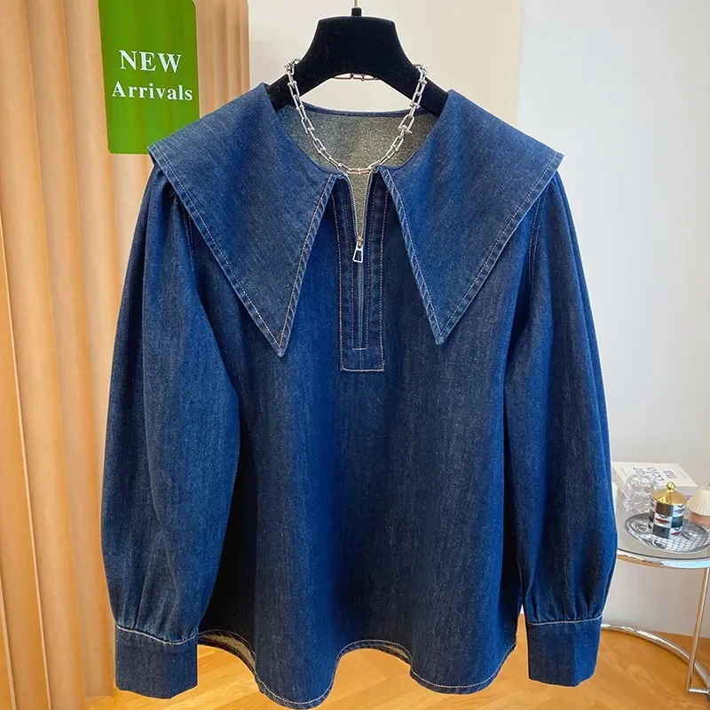 

Fashion Blue Denim Shirt Women's 2025 Spring Autumn Long Sleeve Korean Casual All-match Loose Temperament Blouse Ladies Tops