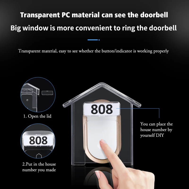 Smart Home Wireless Doorbell Rain Cover Waterproof Cover Doorbell Ring Chime Button Transparent Waterproof Home Waterproof Shell